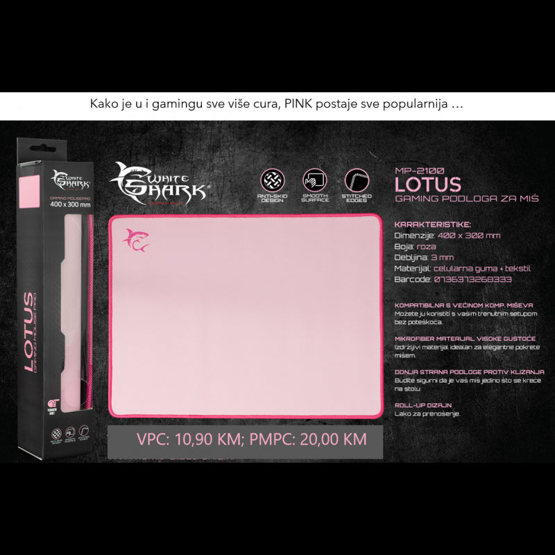 WHITE SHARK PODLOGA ZA MIŠ  MP-2100 LOTUS PINK