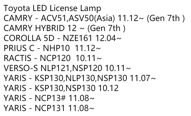 LED Paneli Svjetlo za tablicu Toyota Camry