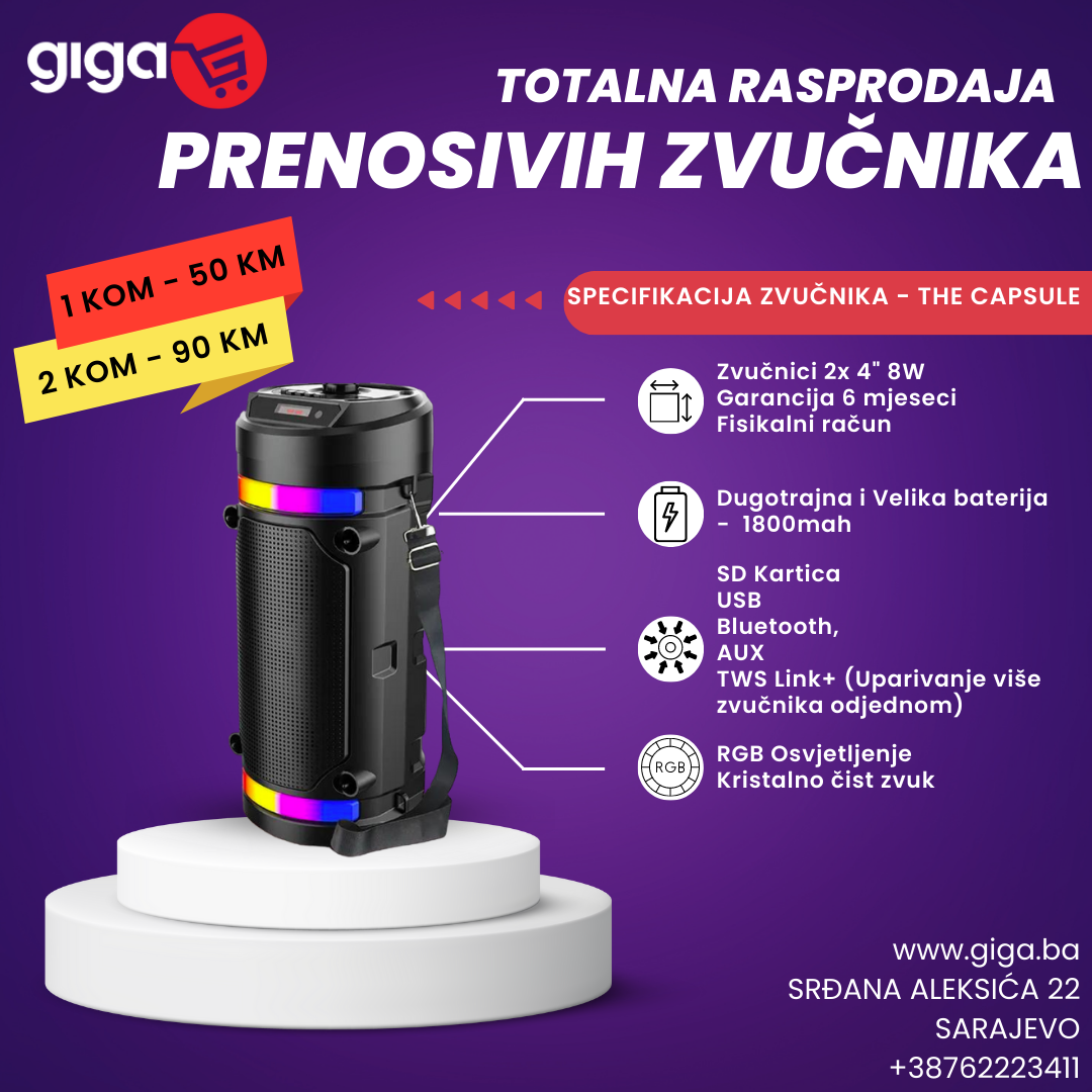 Bluetooth zvučnik prenosni Capsule