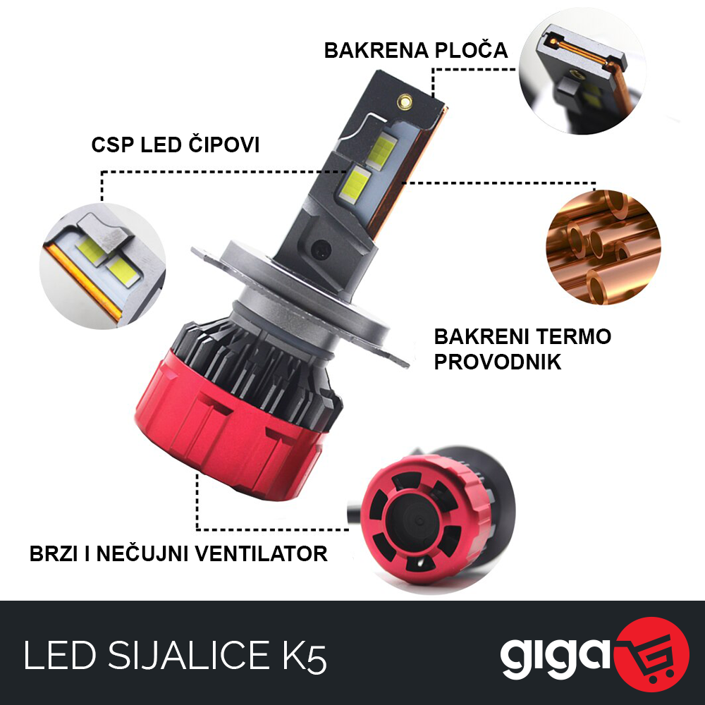 LED SIJALICE AUTO K5 H1 H4 H8 H9 H11 CANBUS