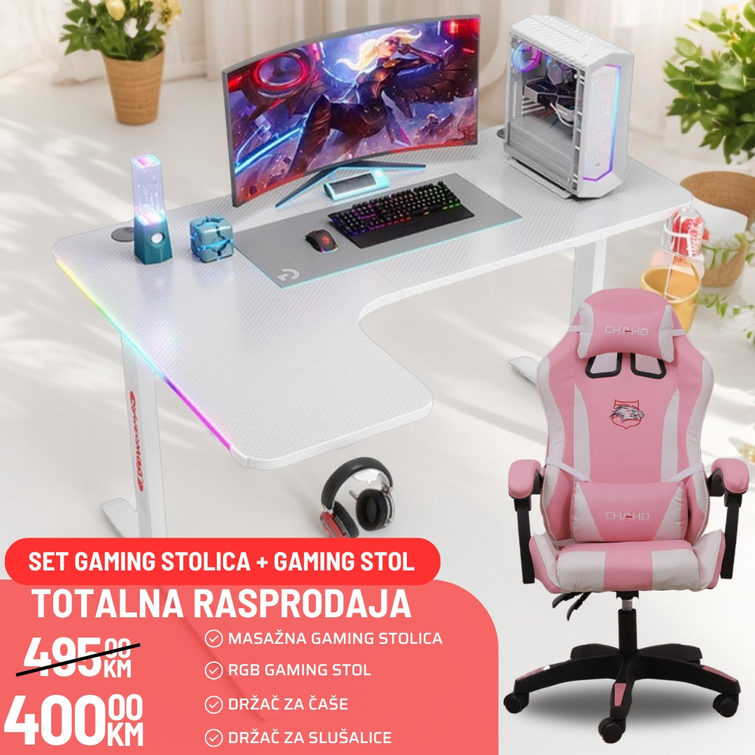 MASAŽNA CHAHO STOLICA + RGB GAMING STOL LIJEVI