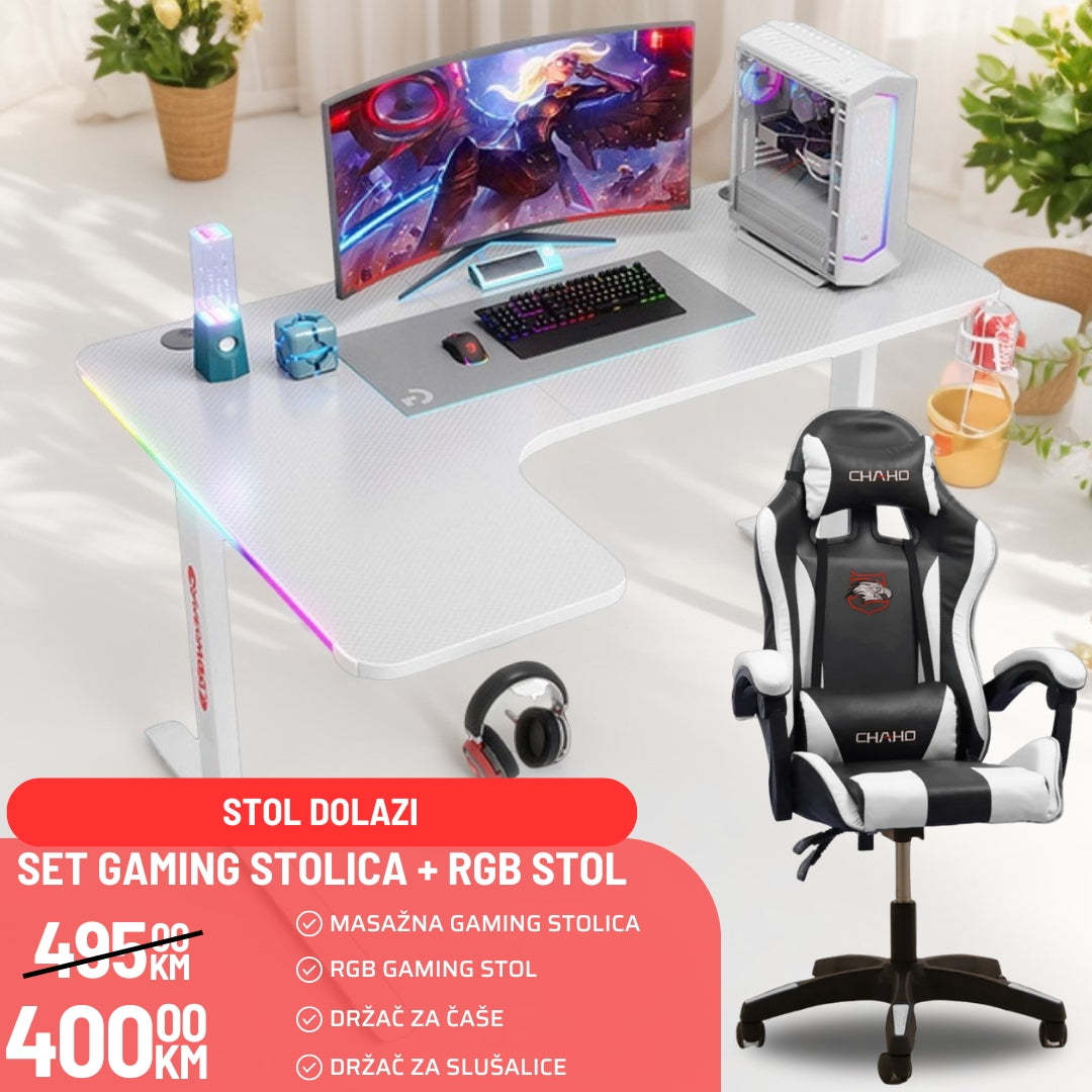 MASAŽNA CHAHO STOLICA + RGB GAMING STOL LIJEVI