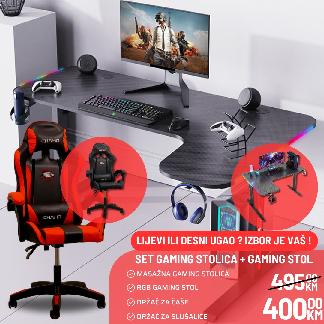 MASAŽNA CHAHO STOLICA + RGB GAMING STOL DESNI