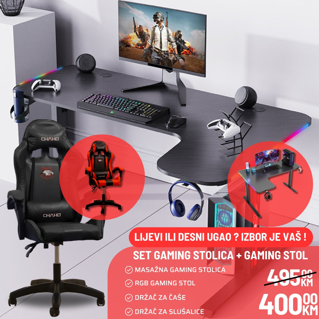 MASAŽNA CHAHO STOLICA + RGB GAMING STOL DESNI