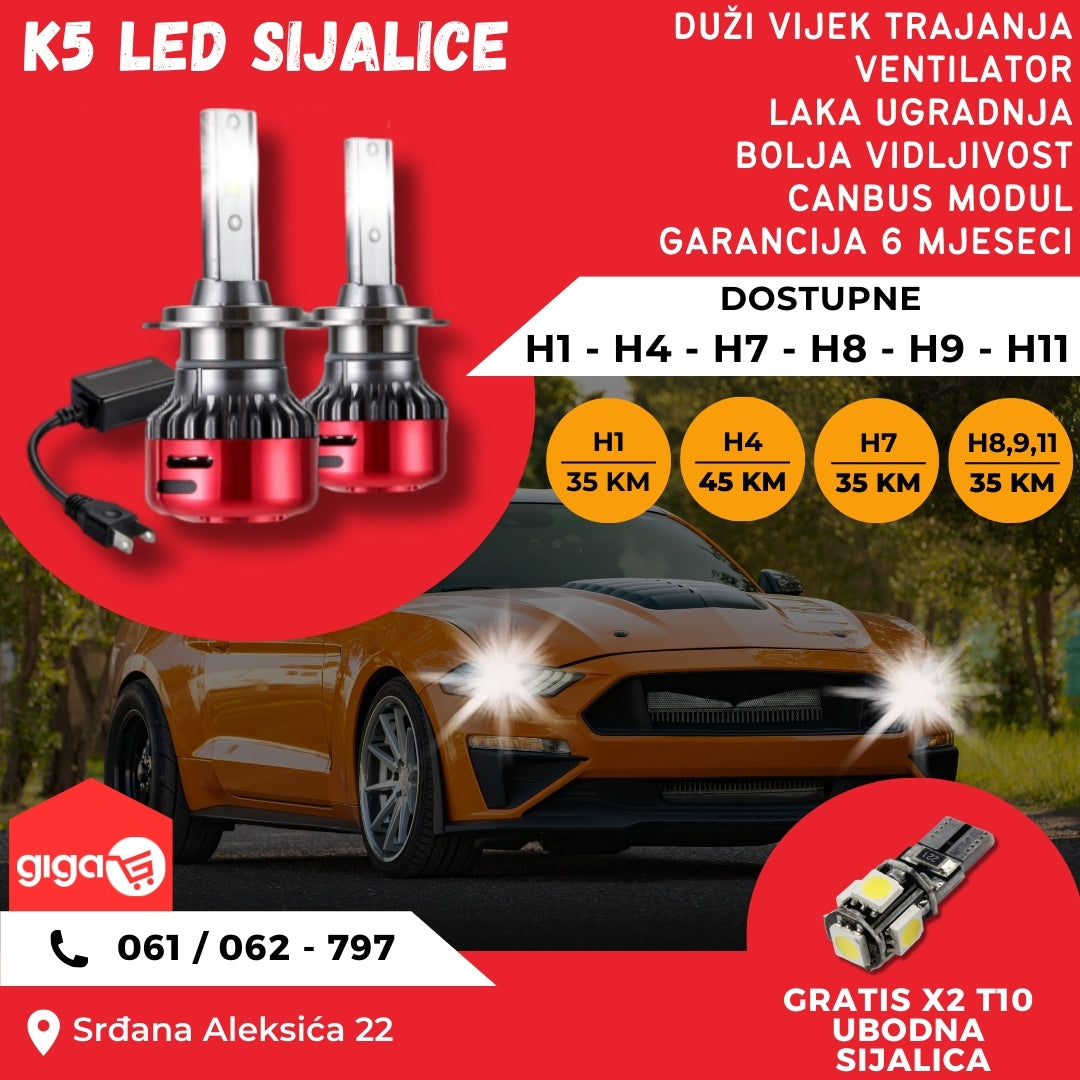 LED SIJALICE AUTO K5 H1 H4 H8 H9 H11 CANBUS