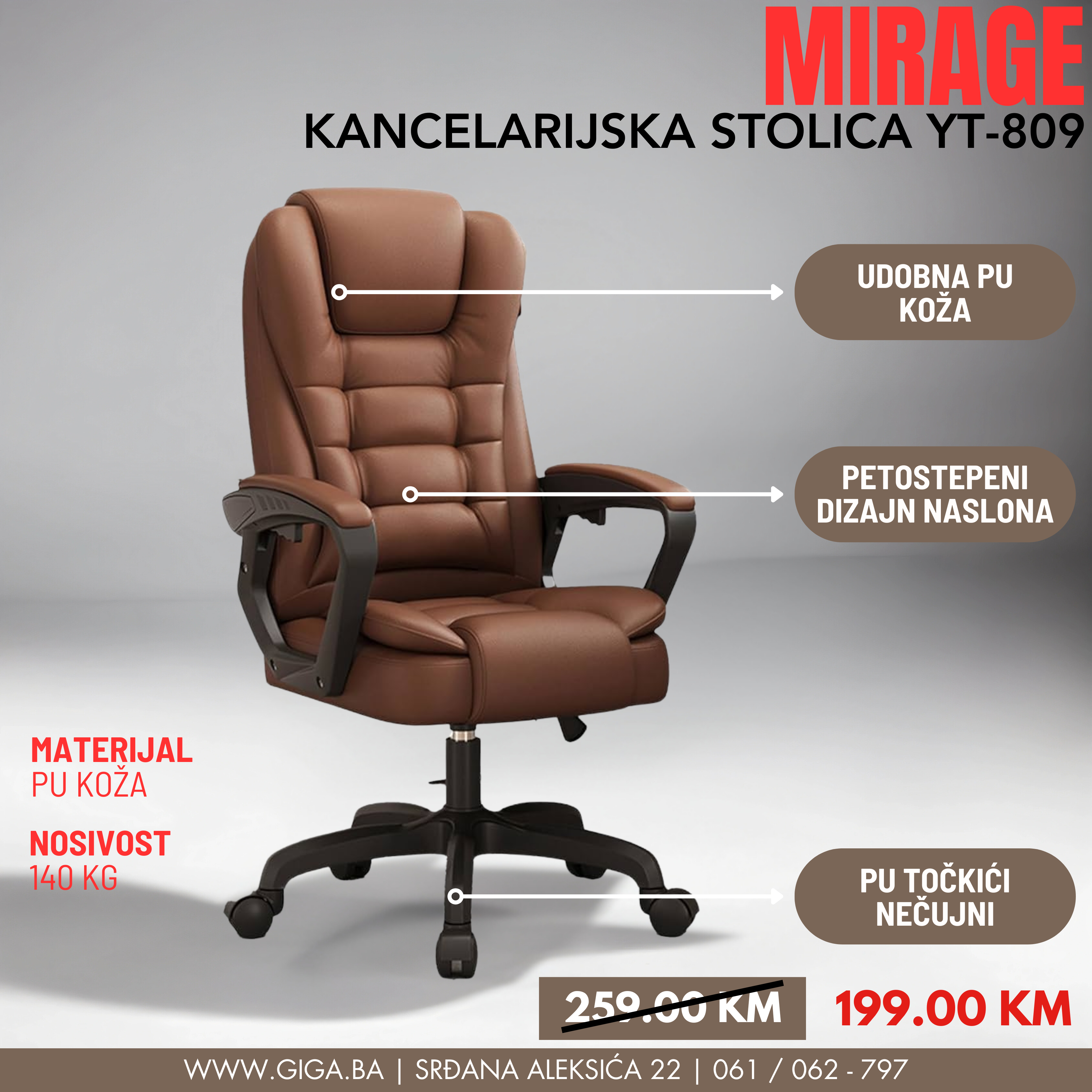 MIRAGE KANCEALRIJSKA STOLICA  YT-809 SMEĐA PU