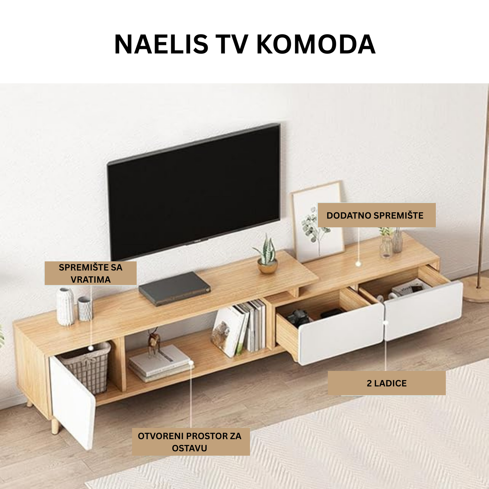 SET NAELIS TV KOMODA 120+80 CM + CANOPIA KLUB STO DNEVNI