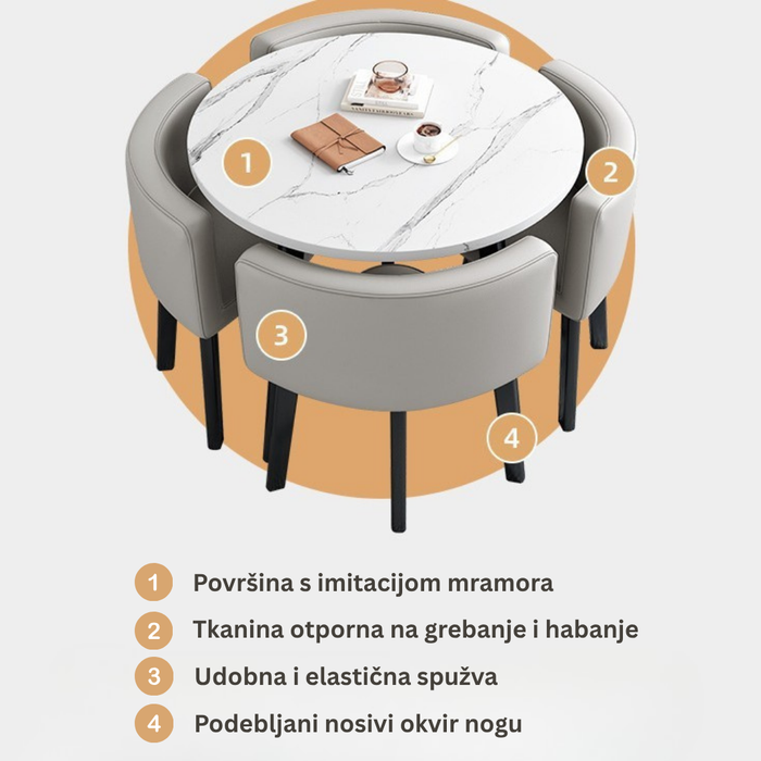 VLADI SET 4X CRNA STOLICA PU + BIJELI STOL