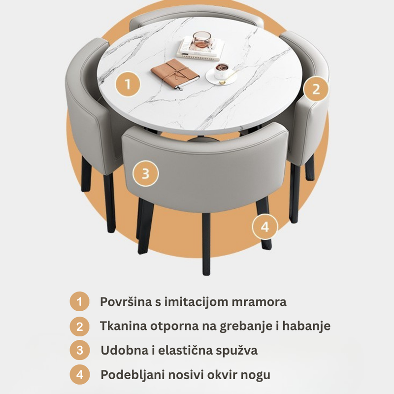 VLADI SET 4X CRNA STOLICA PU + BIJELI STOL