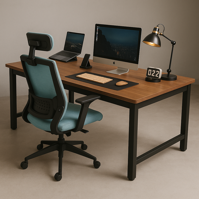 SET EOS KANCELARIJSKI RADNI STOL CRNI + COMFORT ergonomska stolica YT-588 CRNA-PLAVA