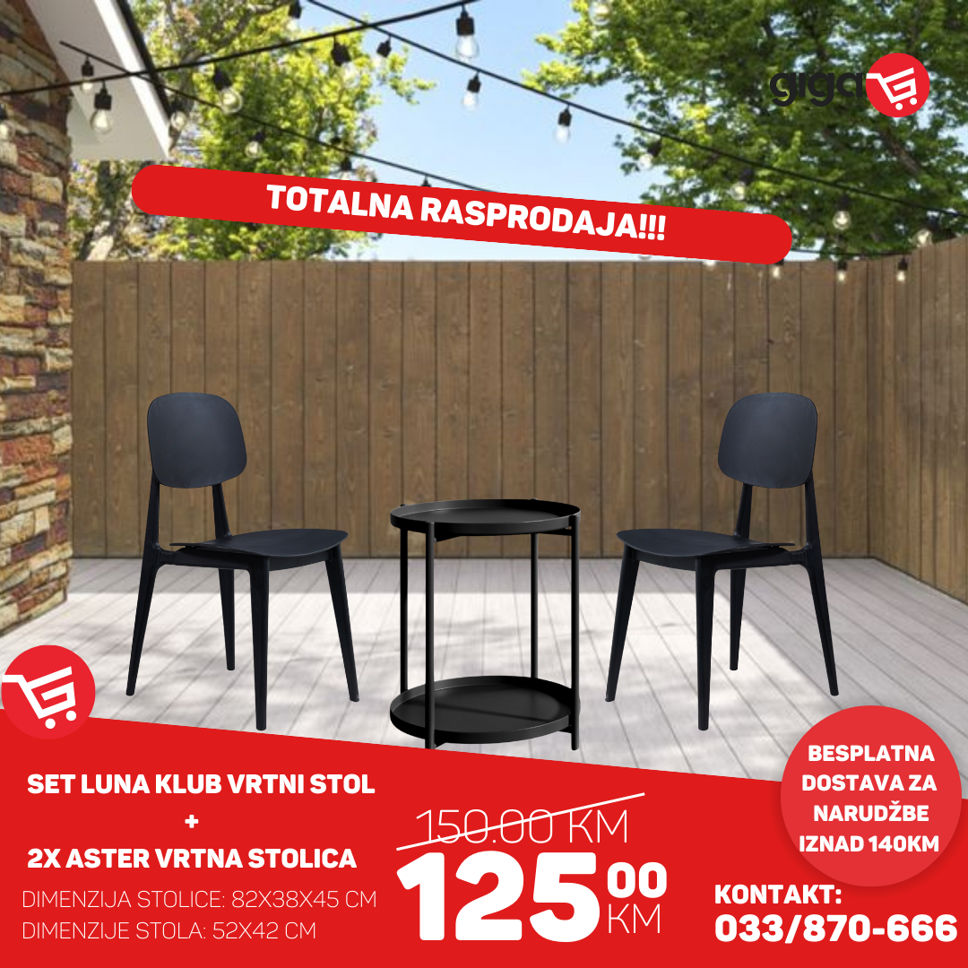 SET LUNA KLUB STOL + 2X ASTER VRTNA STOLICA