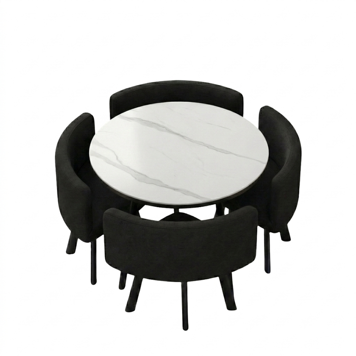VLADI SET 4X CRNA STOLICA PLATNO + BIJELI STOL