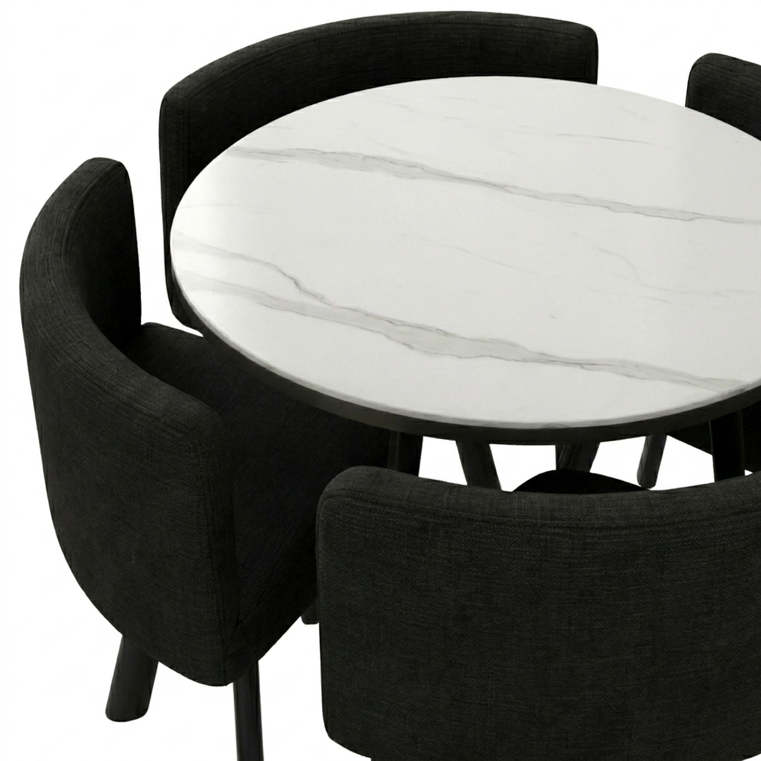 VLADI SET 4X CRNA STOLICA PLATNO + BIJELI STOL