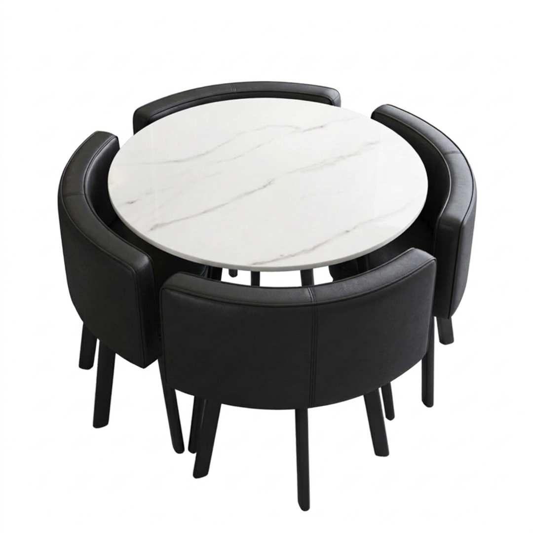 VLADI SET 4X CRNA STOLICA PU + BIJELI STOL