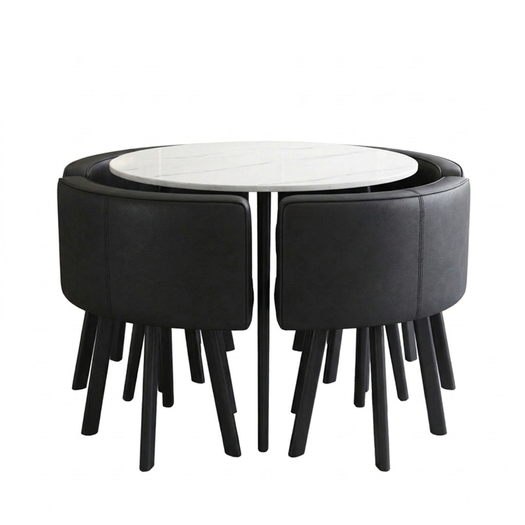 VLADI SET 4X CRNA STOLICA PU + BIJELI STOL