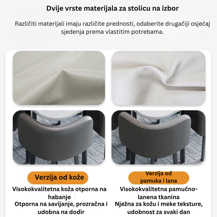 VLADI SET 4X SVJETLO SIVA STOLICA PLATNO + BIJELI STOL