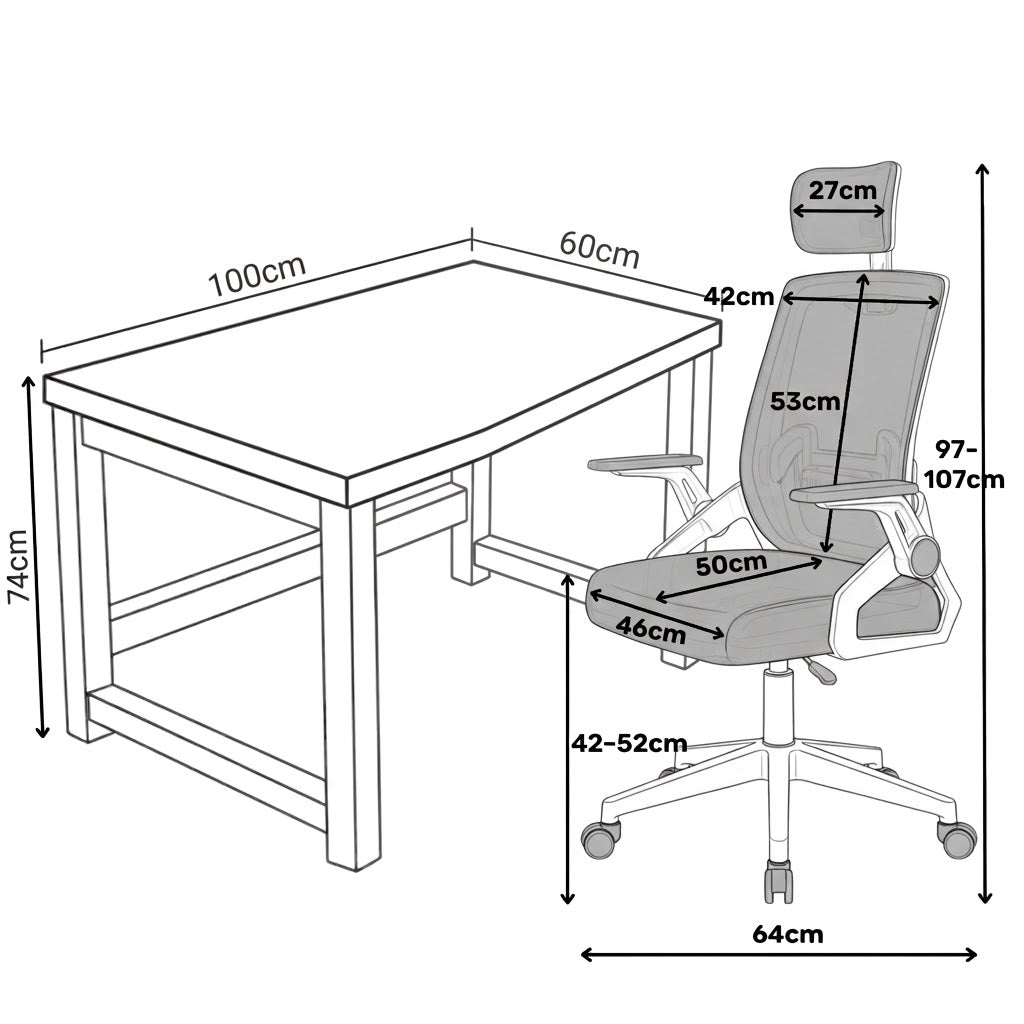 SET EOS KANCELARIJSKI RADNI STOL BIJELI + COMFORT ergonomska stolica YT-588 CRNA-PLAVA