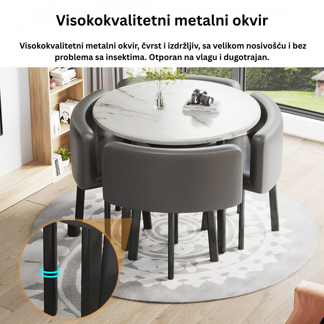 VLADI SET 4X CRNA STOLICA PLATNO + BIJELI STOL