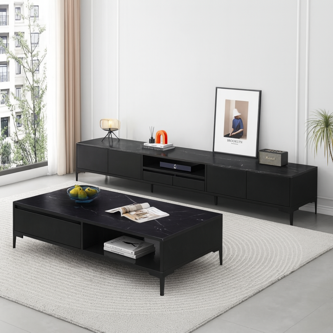 GALAXY TV KOMODA 140CM CRNA + GALAXY KLUB STOL CRNI