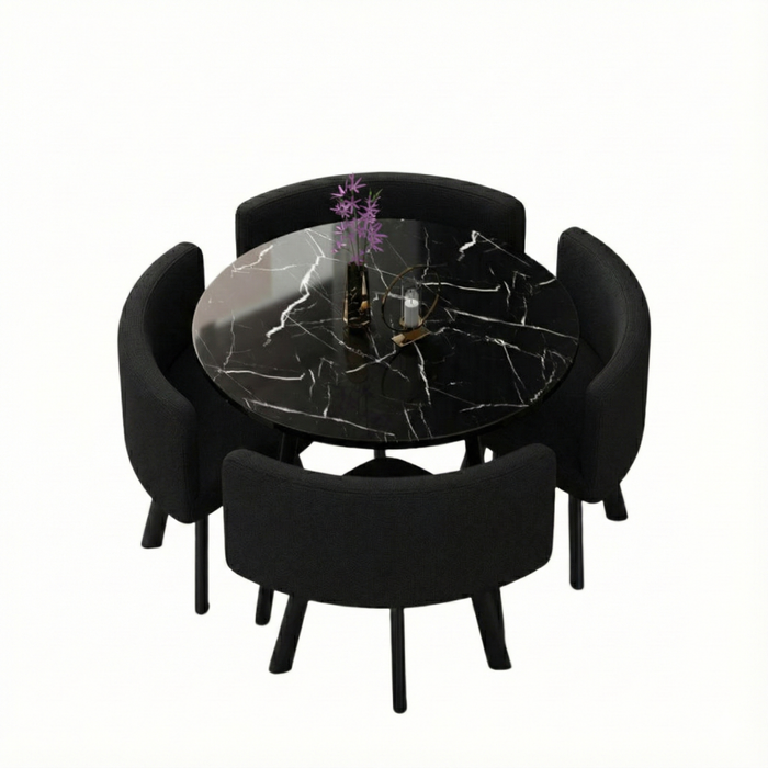 VLADI SET 4X CRNA STOLICA PLATNO + CRNI KAMENI STOL