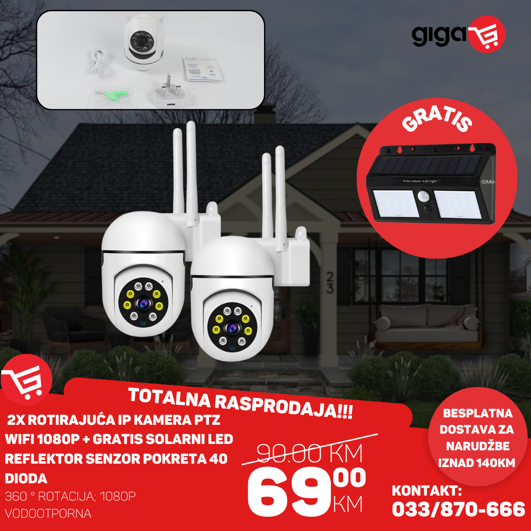 2X IP PTZ KAMERA WIFI 1080P + GRATIS SOLARNI REFLEKTOR