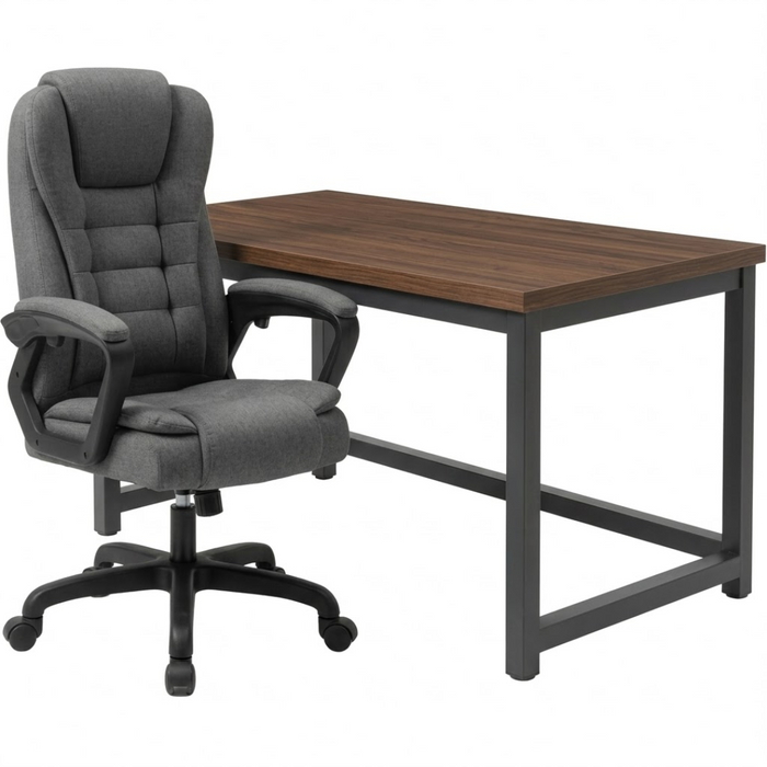 SET EOS KANCELARIJSKI STOL 100x60 CRNI + MIRAGE KANCEALRIJSKA STOLICA YT-809 PLATNO SIVA