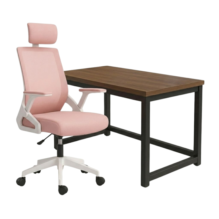 SET EOS KANCELARIJSKI RADNI STOL CRNI + COMFORT ergonomska stolica YT-588 BIJELA-ROZA