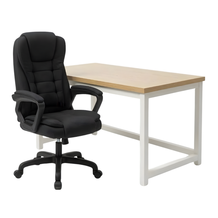 SET EOS KANCELARIJSKI STOL 100x60 BIJELI + MIRAGE KANCEALRIJSKA STOLICA YT-809 Platno Crna