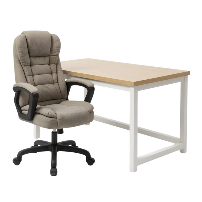 SET EOS KANCELARIJSKI STOL 100x60 BIJELI + MIRAGE KANCEALRIJSKA STOLICA YT-809 PLATNO Khaki