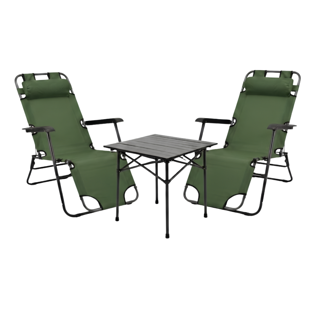 KAMPING COMBO - 2X ZELENA LEŽALJKA + GRATIS MALI STOL