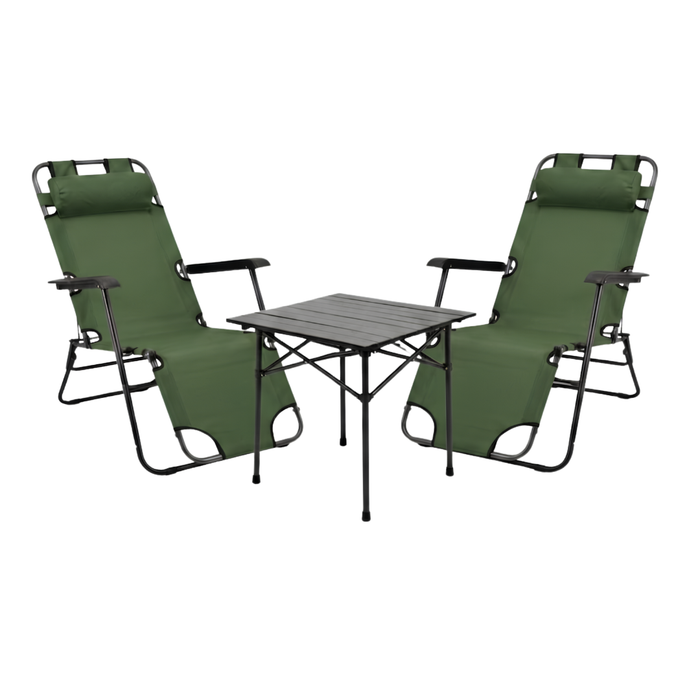 KAMPING COMBO - 2X ZELENA LEŽALJKA + GRATIS MALI STOL