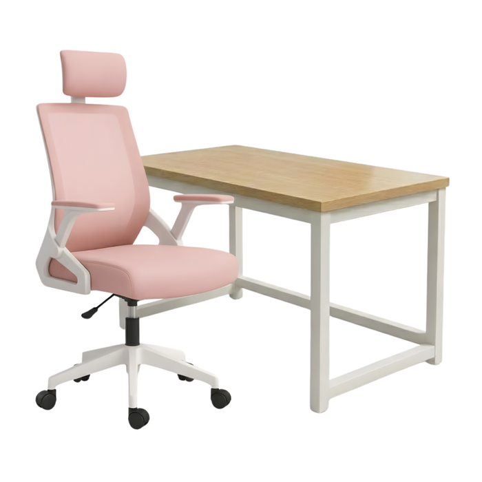 SET EOS KANCELARIJSKI RADNI STOL BIJELI + COMFORT ergonomska stolica YT-588 BIJELA-ROZA