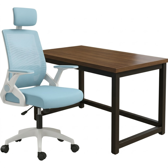 SET EOS KANCELARIJSKI RADNI STOL CRNI + COMFORT ergonomska stolica YT-588 BIJELA-PLAVA