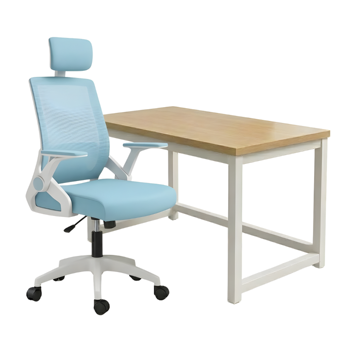 SET EOS KANCELARIJSKI RADNI STOL BIJELI + COMFORT ergonomska stolica YT-588 BIJELA-PLAVA