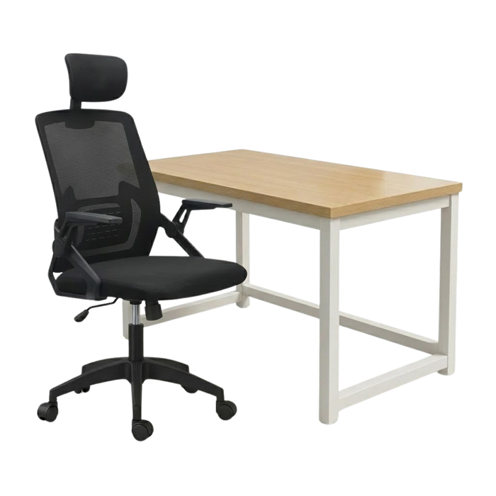 SET EOS KANCELARIJSKI RADNI STOL BIJELI + COMFORT ergonomska stolica YT-588 CRNA-CRNA