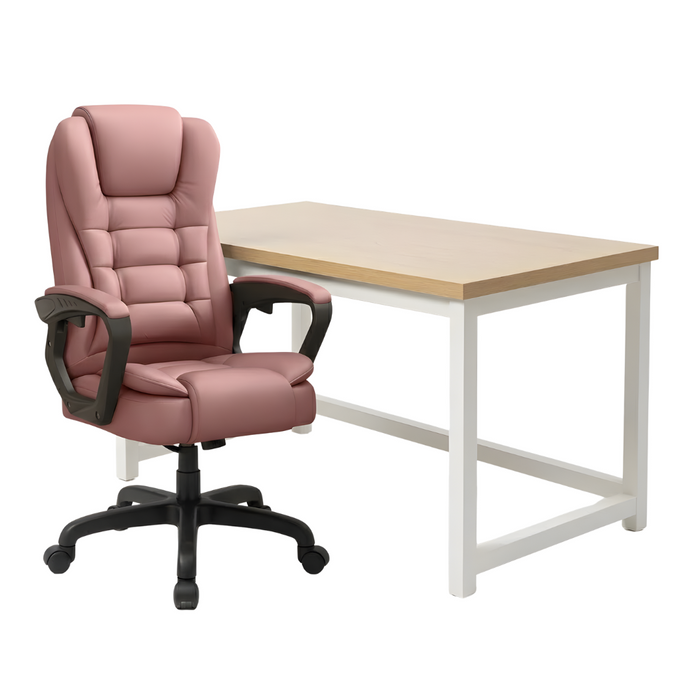 SET EOS KANCELARIJSKI STOL 100x60 BIJELI + MIRAGE KANCEALRIJSKA STOLICA YT-809 PU ROZA