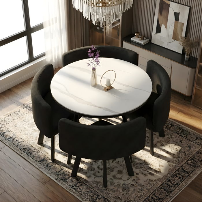 VLADI SET 4X CRNA STOLICA PLATNO + BIJELI STOL