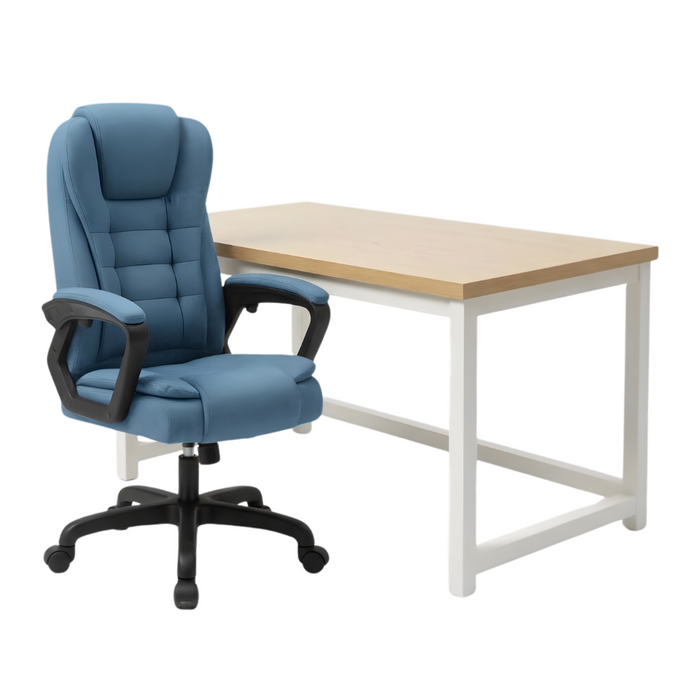 SET EOS KANCELARIJSKI STOL 100x60 BIJELI + MIRAGE KANCEALRIJSKA STOLICA YT-809 PLATNO Plava