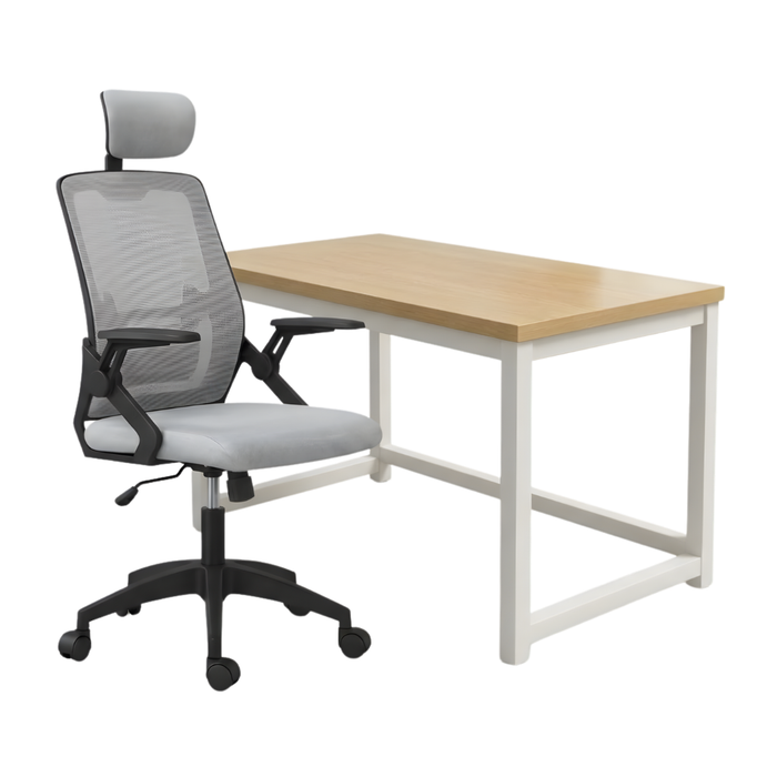 SET EOS KANCELARIJSKI RADNI STOL BIJELI + COMFORT ergonomska stolica YT-588 CRNA-SIVA