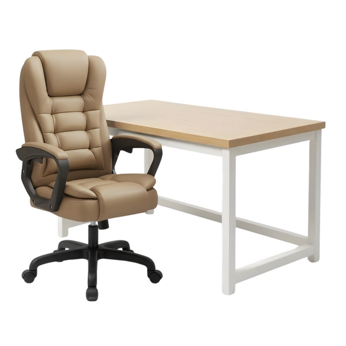 SET EOS KANCELARIJSKI STOL 100x60 BIJELI + MIRAGE KANCEALRIJSKA STOLICA YT-809 PU KHAKI