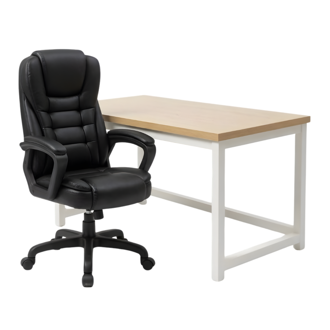 SET EOS KANCELARIJSKI STOL 100x60 BIJELI + MIRAGE KANCEALRIJSKA STOLICA YT-809 PU CRNA