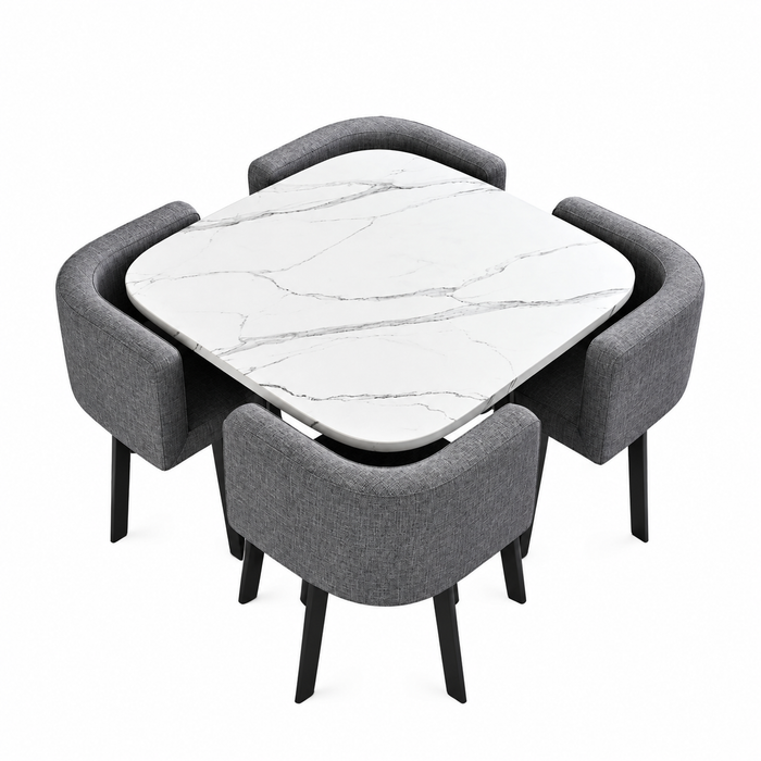 SKAYA SET 4X TAMNO SIVA STOLICA FABRIC + BIJELI STOL