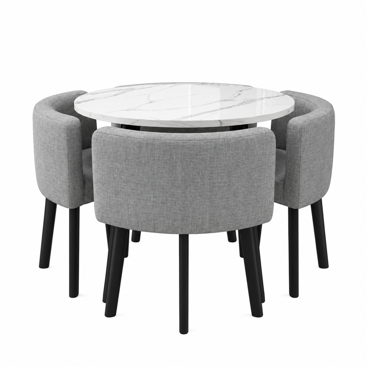 VLADI SET 4X SVJETLO SIVA STOLICA PLATNO + BIJELI STOL
