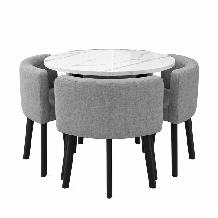 VLADI SET 4X SVJETLO SIVA STOLICA PLATNO + BIJELI STOL