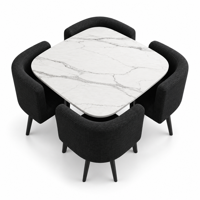 SKAYA SET 4X CRNA STOLICA PLATNO + BIJELI STOL