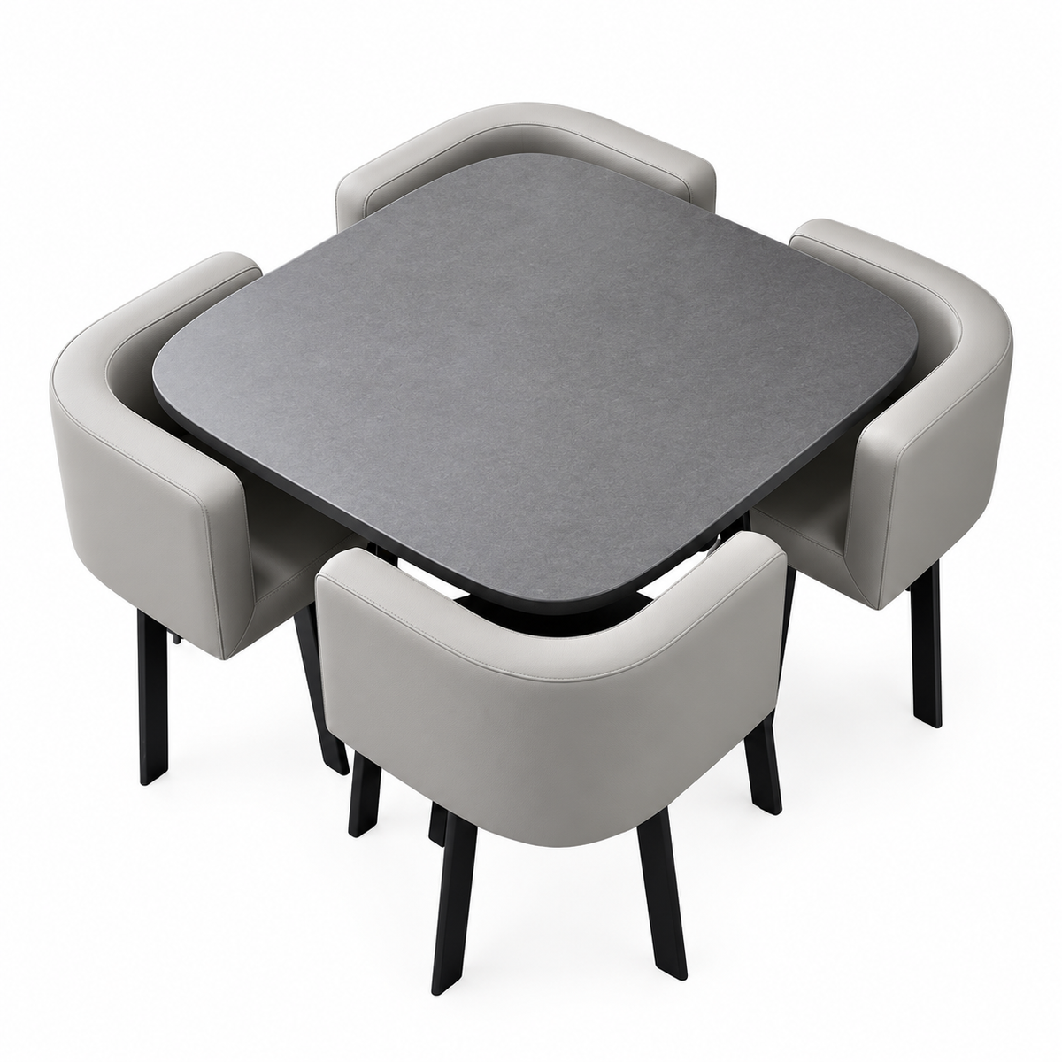 SKAYA SET 4X SVJETLO SIVA STOLICA KOŽA + SIVI STOL