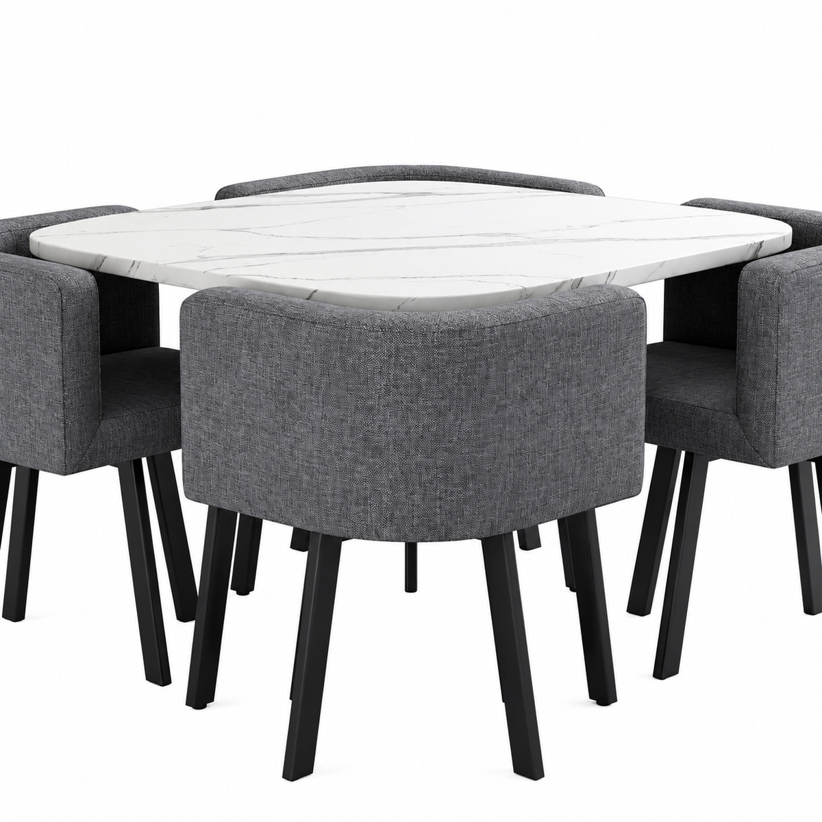 SKAYA SET 4X TAMNO SIVA STOLICA FABRIC + BIJELI STOL