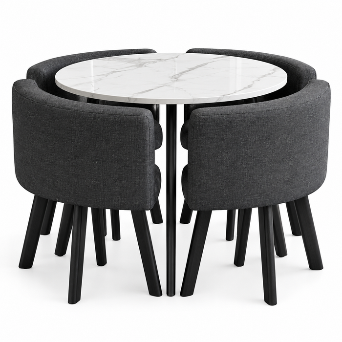 VLADI SET 4X TAMNO SIVA STOLICA PLATNO + BIJELI STOL