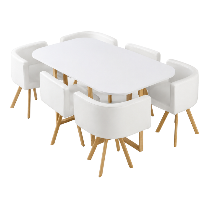 SEATRA SET 6X BIJELA STOLICA PU + BIJELI STOL