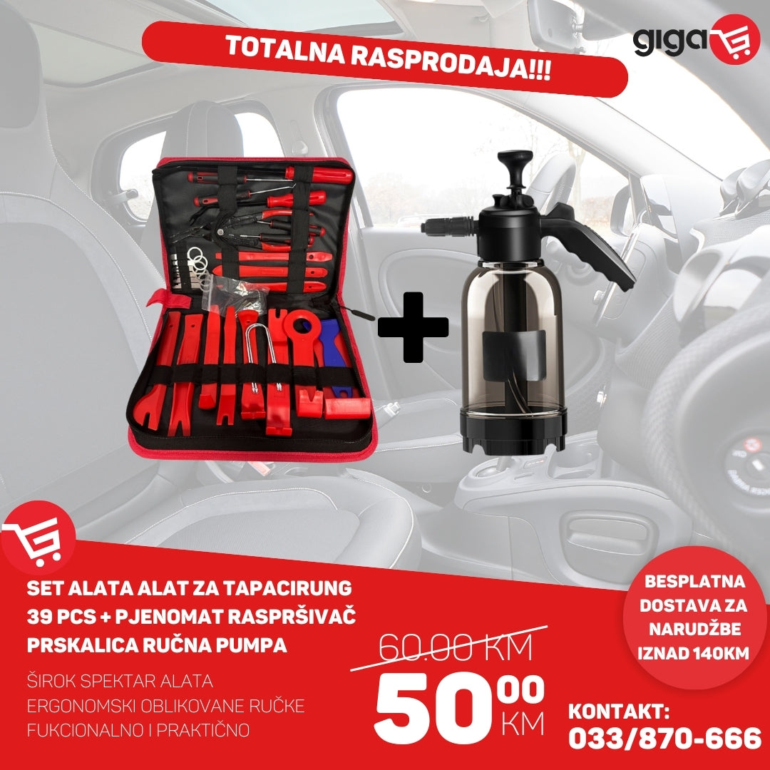 Set alata alat za tapacirung 39 pcs + pjenomat raspršivač prskalica ručna pumpa